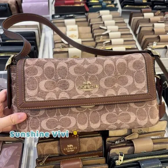 NWT Coach Etta Small Flap Shoulder Bag In Signature Chenille CCV65 Khaki/Vinta